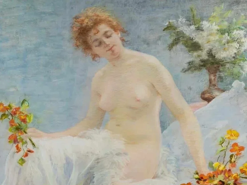 1866-Émilie Dauvergne - Giovane donna con un mazzo di nasturzi e lillà